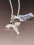 Cargar la imagen en la vista de la galería, Real Diamond Angel Pendant + Handmade Turkish Sparkle Chain - 14k White gold vermeil, Genuine diamond pendant Minimalist Angel Charm For him
