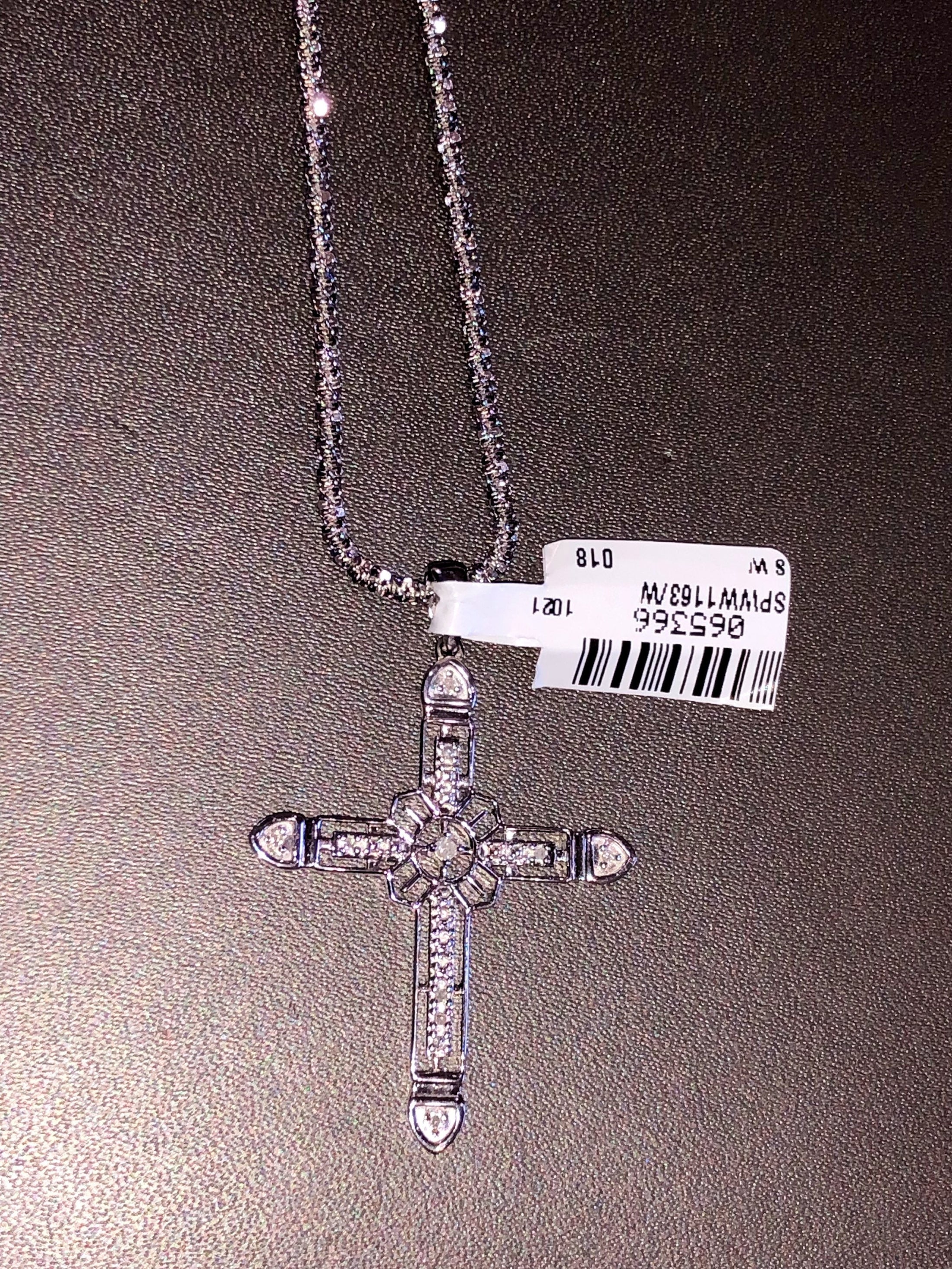 Real Diamond Cross Pendant Charm Not CZ not moissanite comes with custom made Turkish sparkle chain 10k white gold vermeil free gift box!