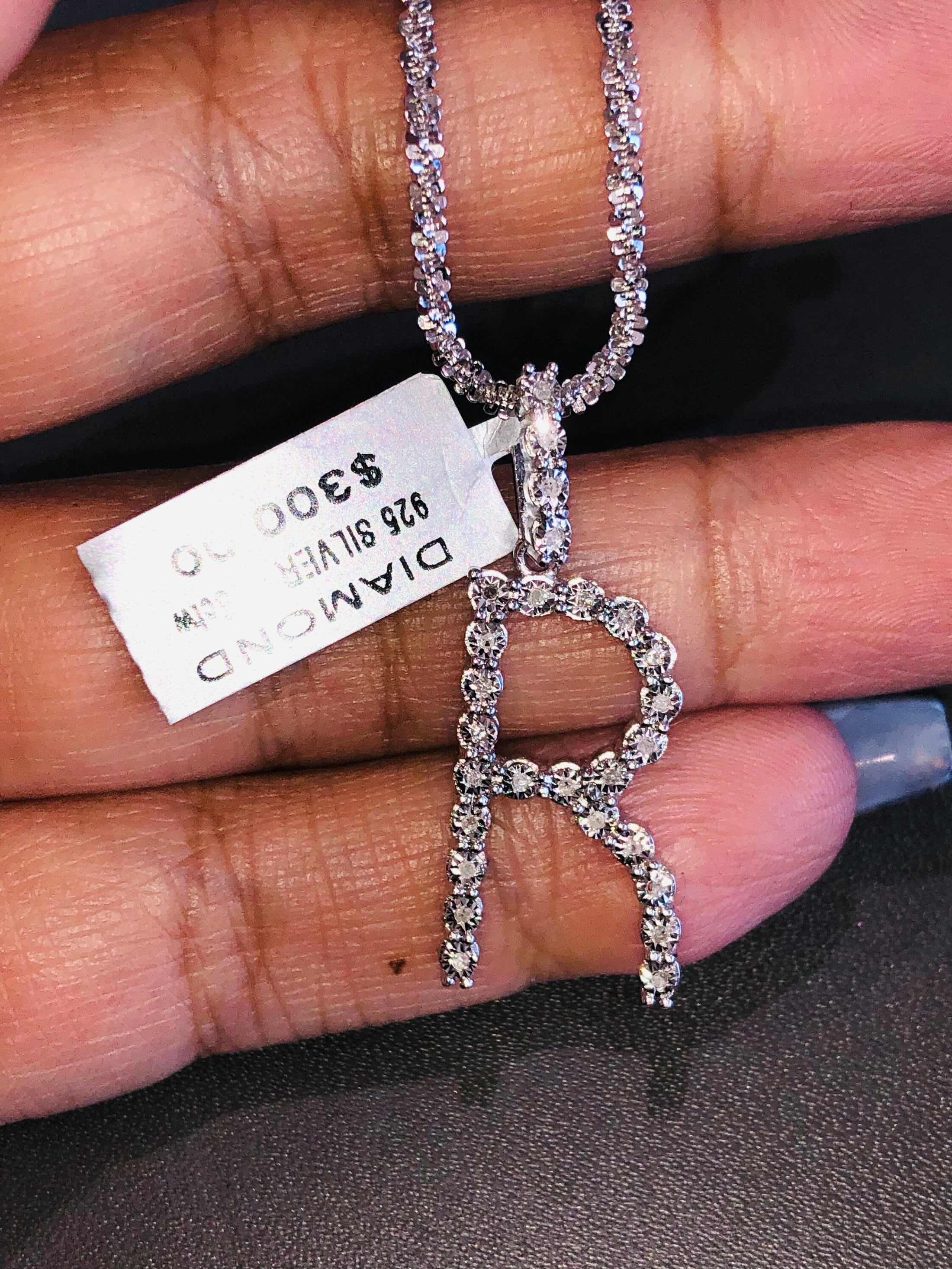 Real Diamond R initial letter pendant charm w/ exquisitely crafted diamond cut Turkish chain best Christmas ages all occasions Huge Sale!