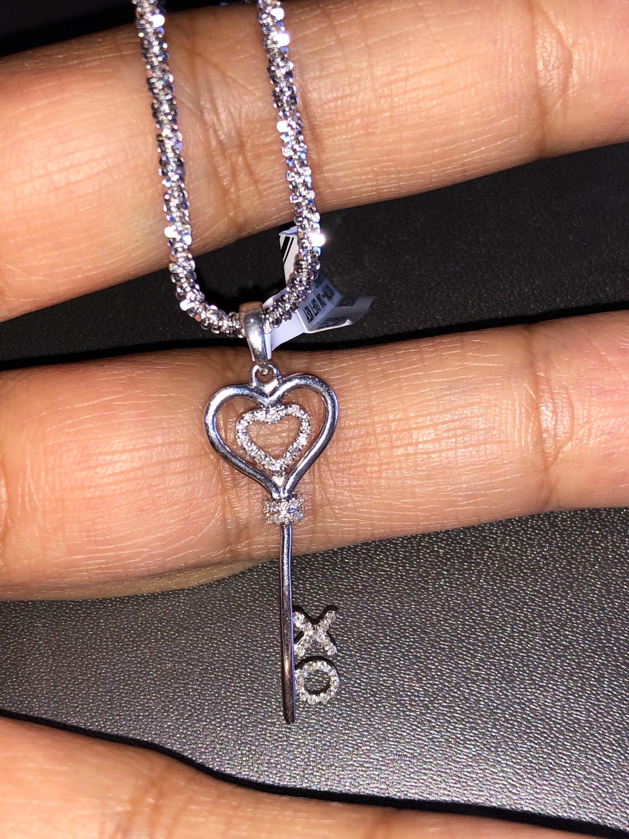 Real diamond XO key heart pendant charm with beautiful Turkish diamond cut sparkle chain free led gift box ready to gift For all occasions