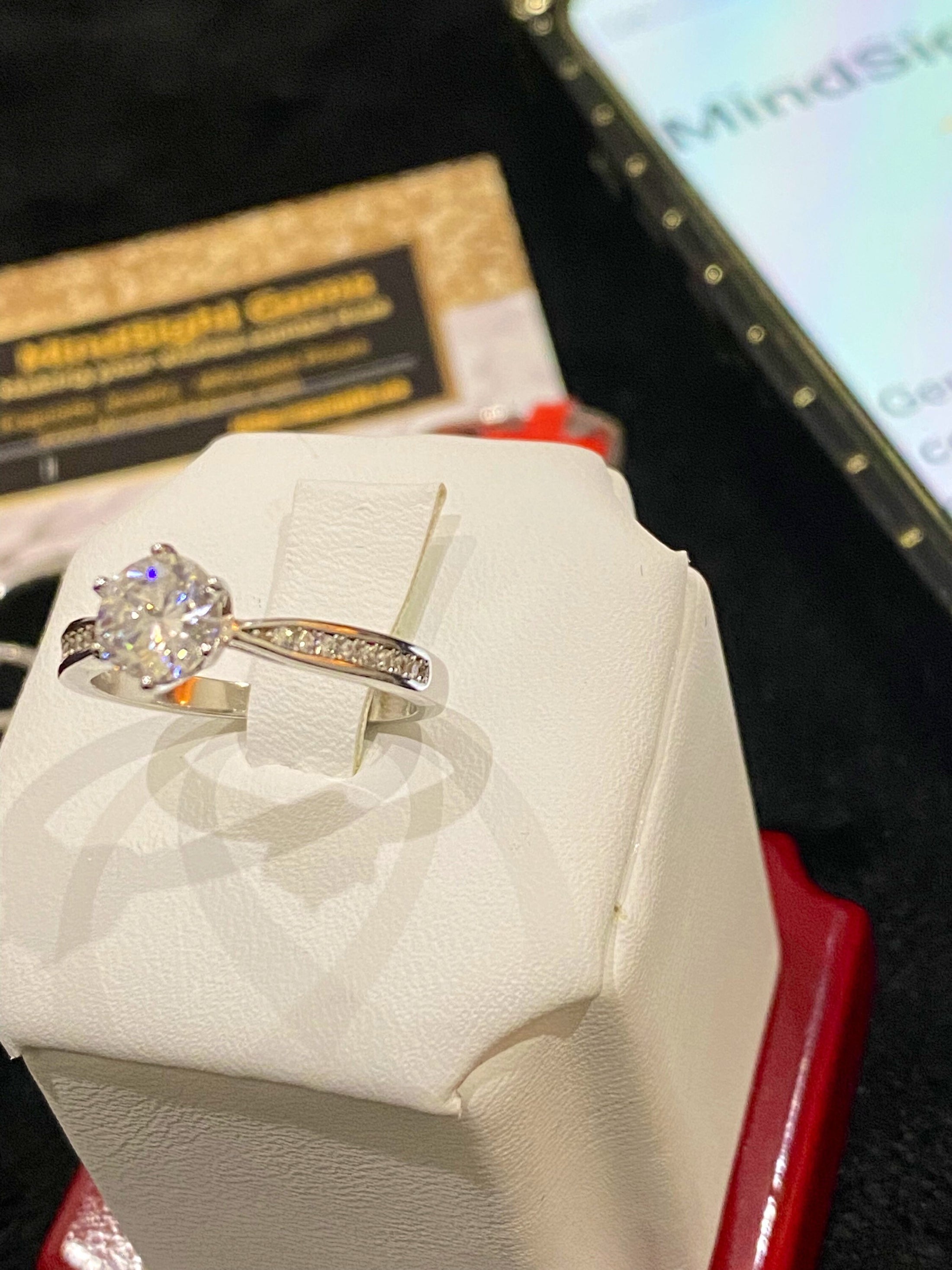 GRA 1ct Certified Diamond wedding solitaire engagement promise ring 100% pass diamond tester 18k white gold vermeil original doc included