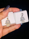 Load image into Gallery viewer, Handcrafted Hamsa Pendant w/Swarovski Crystals - White or Yellow Gold Vermeil | Evil Eye Protection Jewelry - Good Fortune Symbol Hamsa hand
