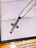 Load image into Gallery viewer, 10k white gold vermeil real diamond elegant lovely cross pendant necklace best gift unbeatable NOT CZ not moissanite beautiful gift box incl
