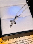 Load image into Gallery viewer, 10k white gold vermeil real diamond elegant lovely cross pendant necklace best gift unbeatable NOT CZ not moissanite beautiful gift box incl
