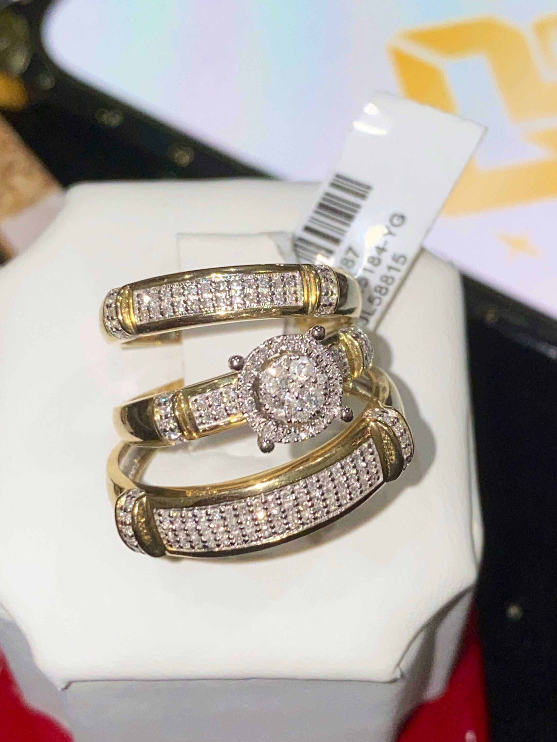 10k solid real gold real diamond free appraisal included bridal engagement wedding ring set with his and her matching band not plated not cz