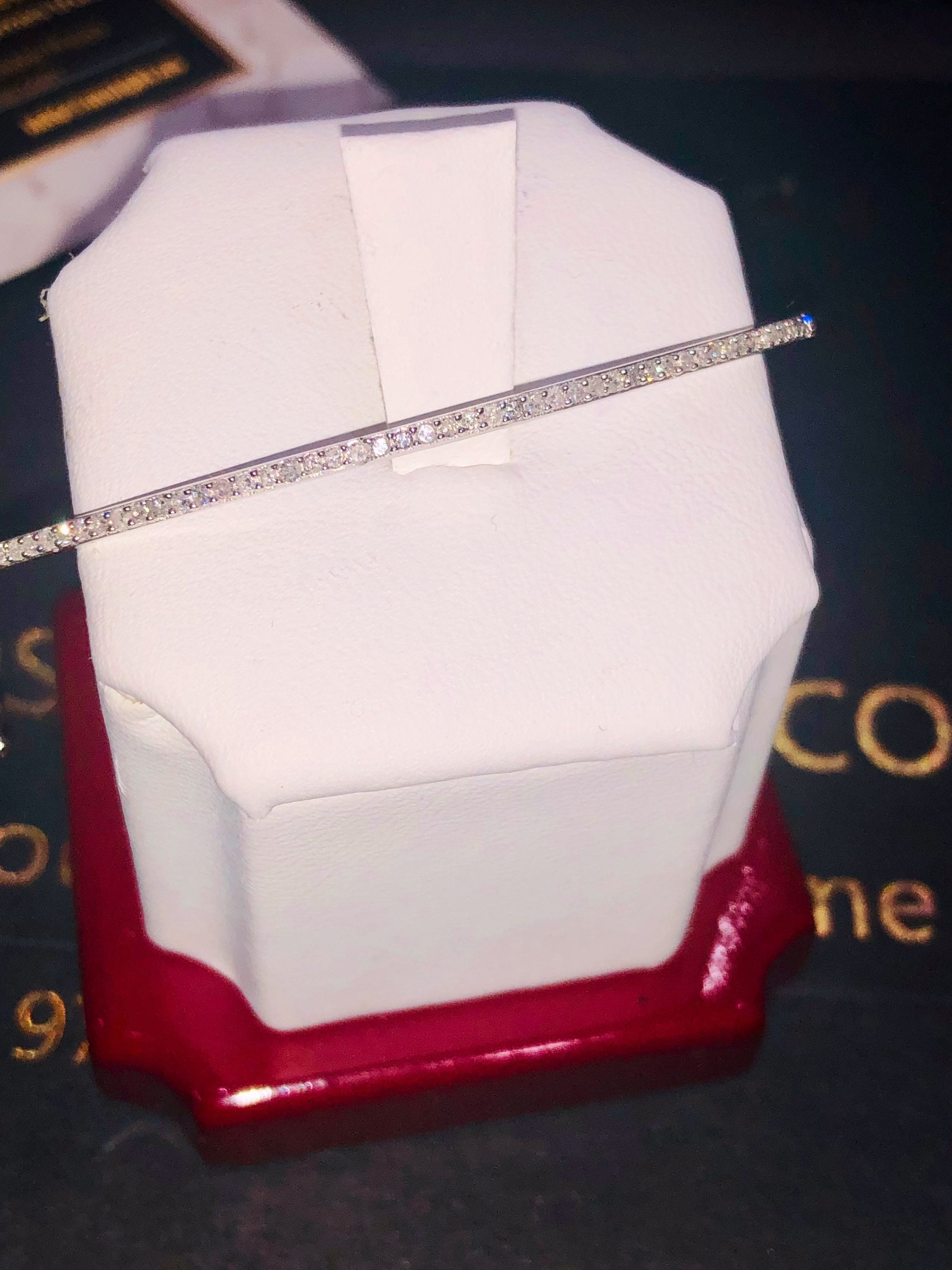 10k White Gold Vermeil Bangle, Real Diamond Bangle, Natural diamond Bracelet, Gift For Her, Bridal Jewelry, Anniversary Gift, Christmas Gift