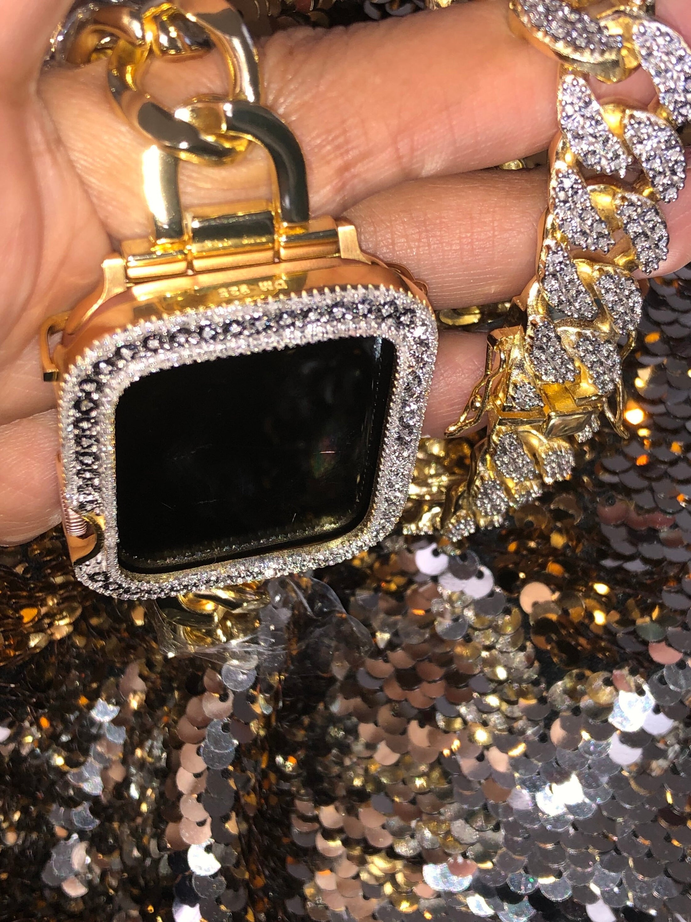Real Diamond Apple Watch Case | Luxury Diamond Case | Series 7 Apple Case 41/45mm | Apple Watch Bezel Diamond | Hiphop Watch |10K Gold Band