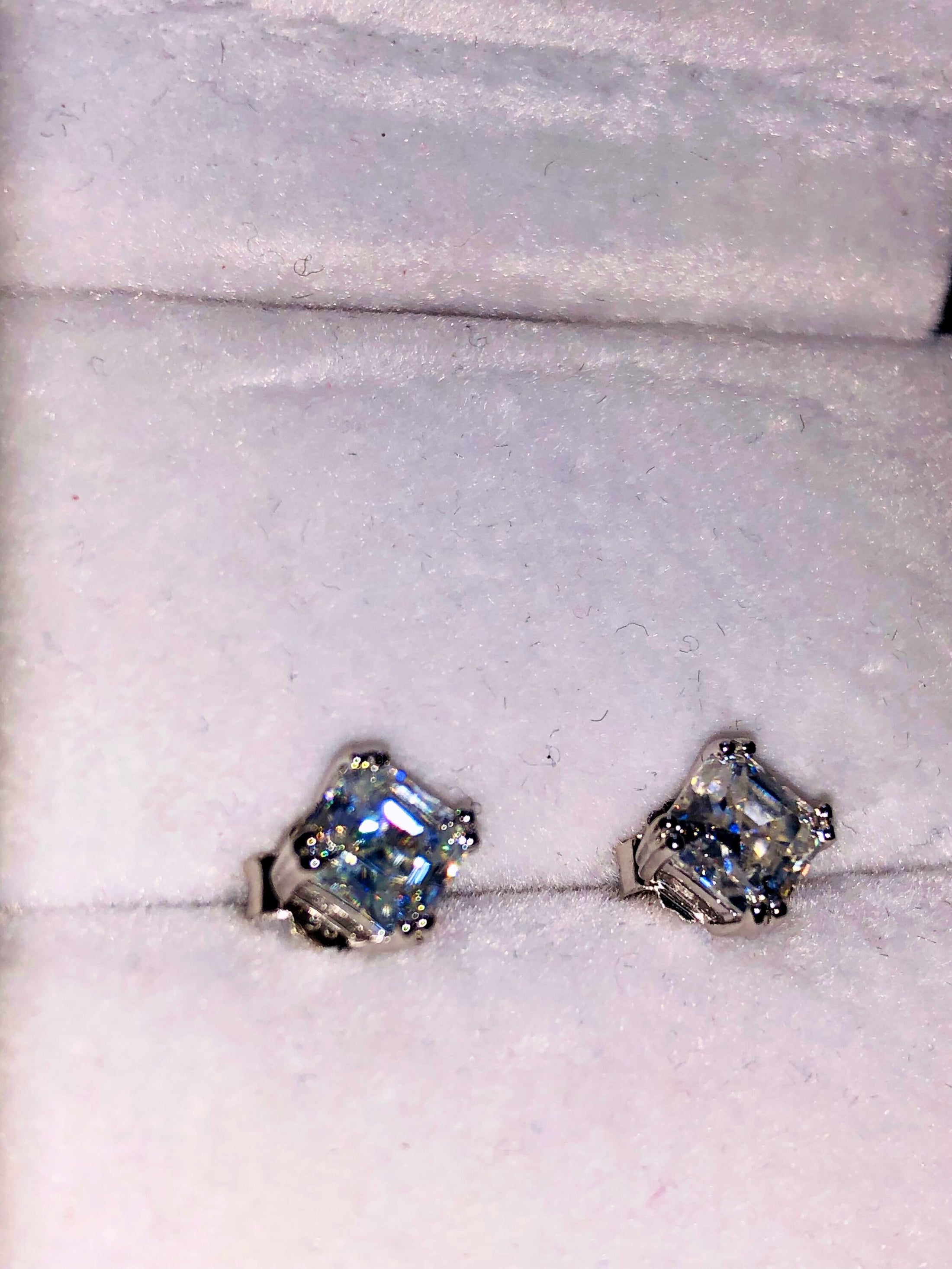 18k white gold vermeil 925 stunning Asscher GRA Certified moissanite diamond earring stud Beat gift for him or her Passes diamond testers