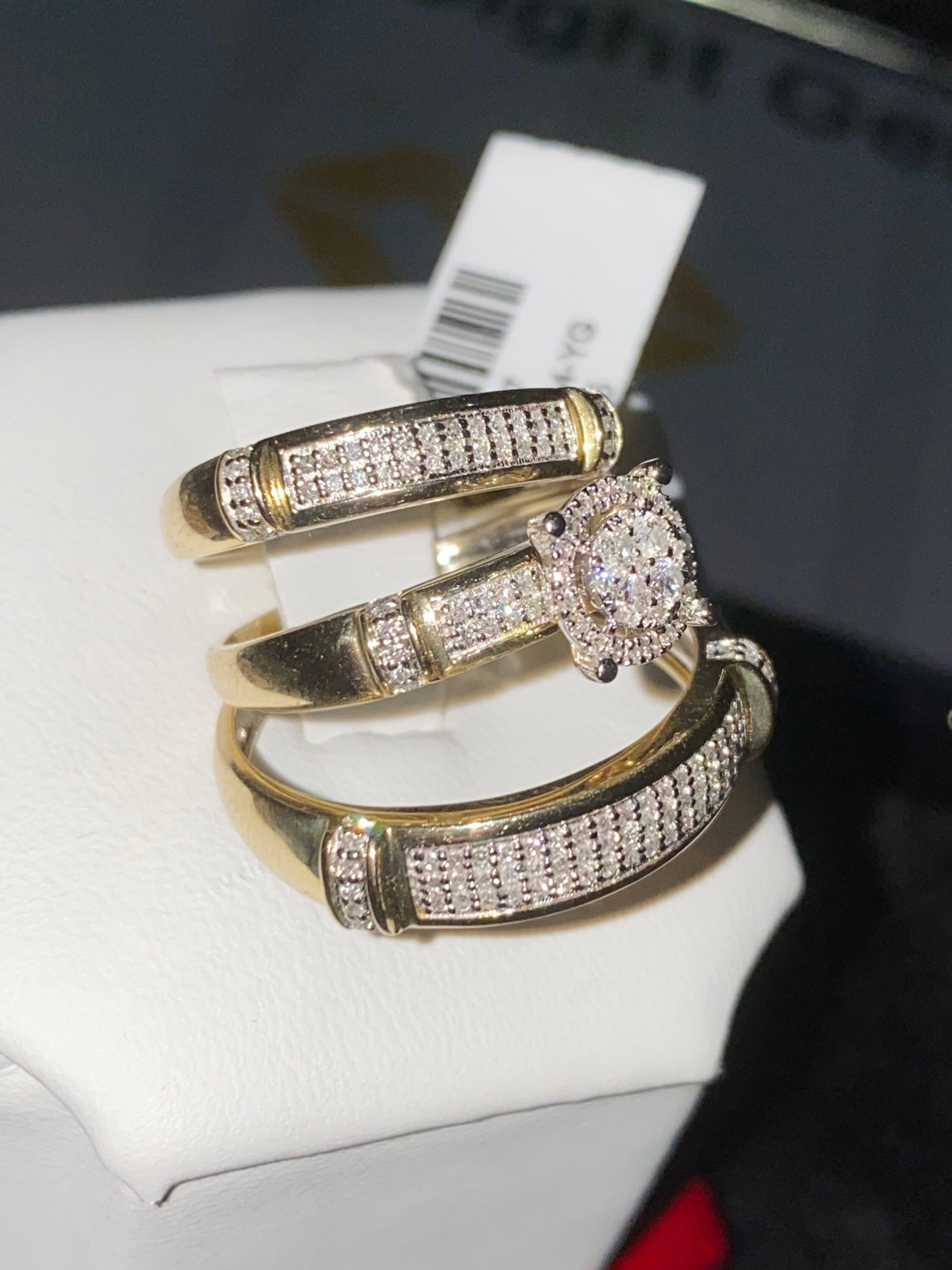 10k solid real gold real diamond free appraisal included bridal engagement wedding ring set with his and her matching band not plated not cz