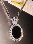 Cargar la imagen en la vista de la galería, Real diamond tennis chain w/ stunning Swarovski crown memory charm Custom Diamond Memory Pendant Necklace| Custom Name/Photo Pendant | Men

