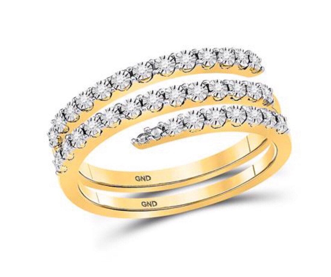 Stunning 10k gold vermeil real genuine diamond spiral wedding engagement promise ring band this band is designed to make a statement.