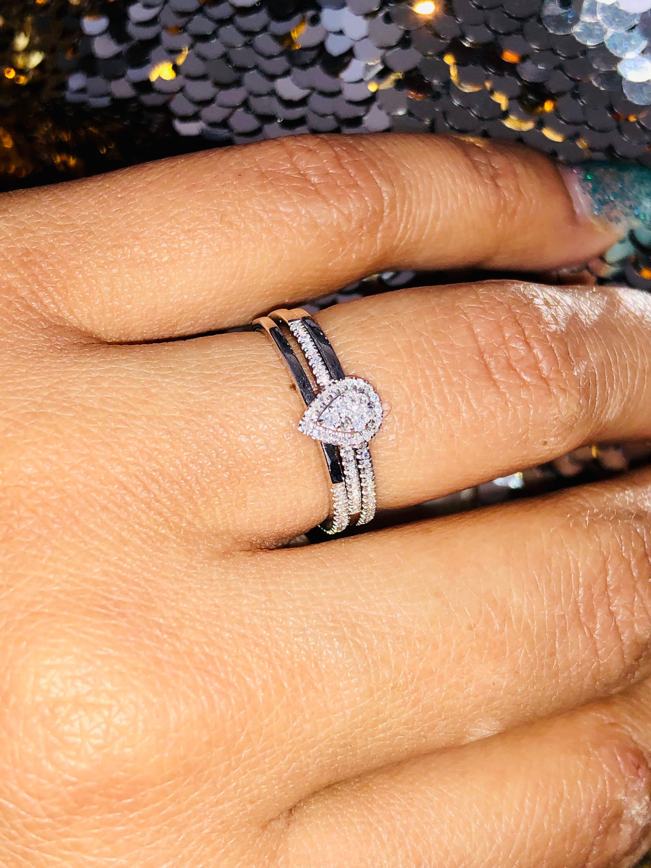 Real diamond bridal engagement ring set so beautifully classy elegant gift 10k white gold vermeil natural diamonds not CZ not moissanite