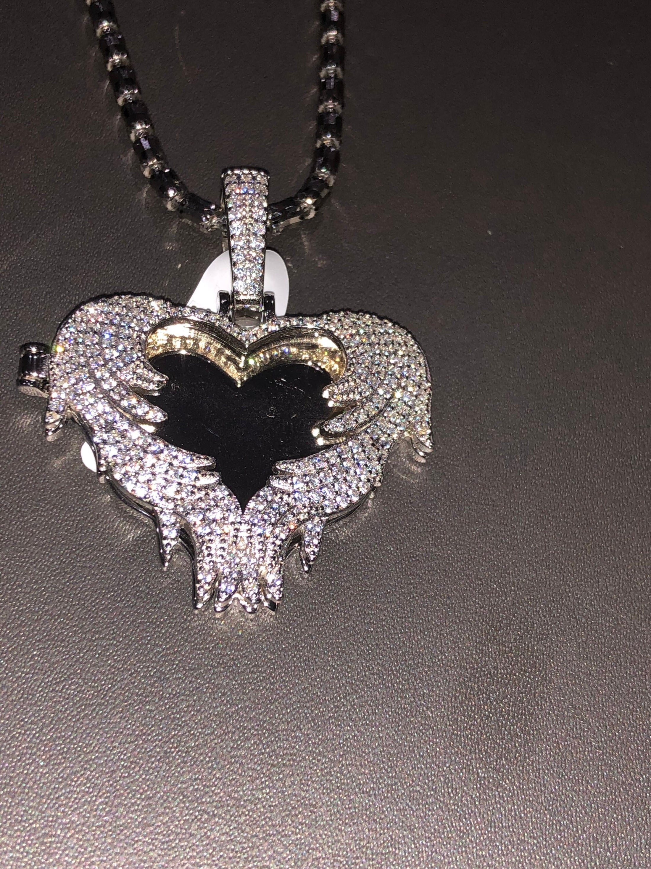 Stunning functional Swarovski heart angel wing memorial picture pendant charm. The wings open into a picture heart locket best memory gift