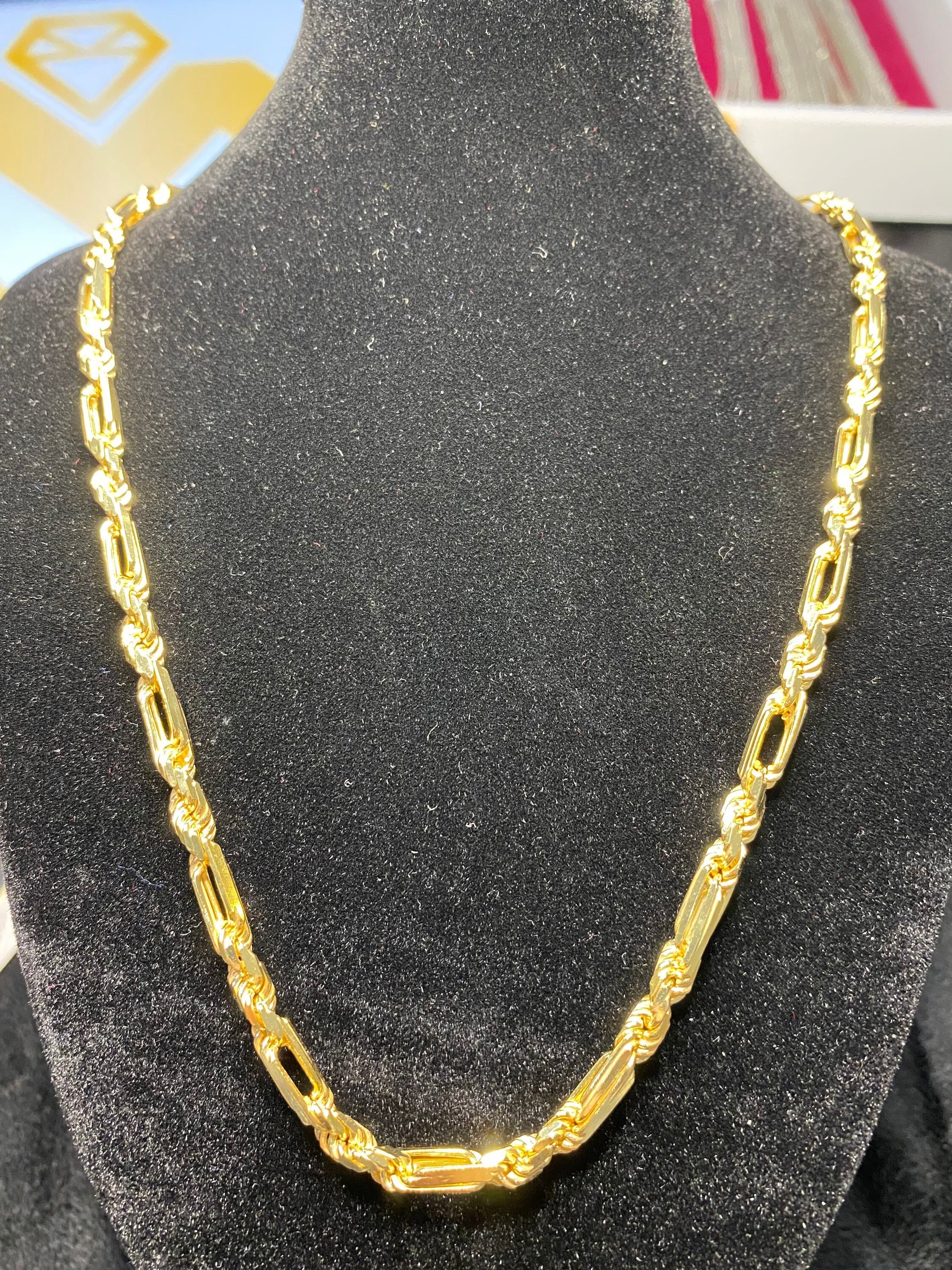10k Yellow Gold Vermeil Mens Diamond Cut Link Chain Rare Design Wear it as a chain bracelet gift for Him on birthdays anniversary grad gift