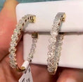 Load image into Gallery viewer, 10k solid gold real diamond hoop earrings stunning genuine diamond Huggie earrings free appraisal real gold real diamond best gift for women

