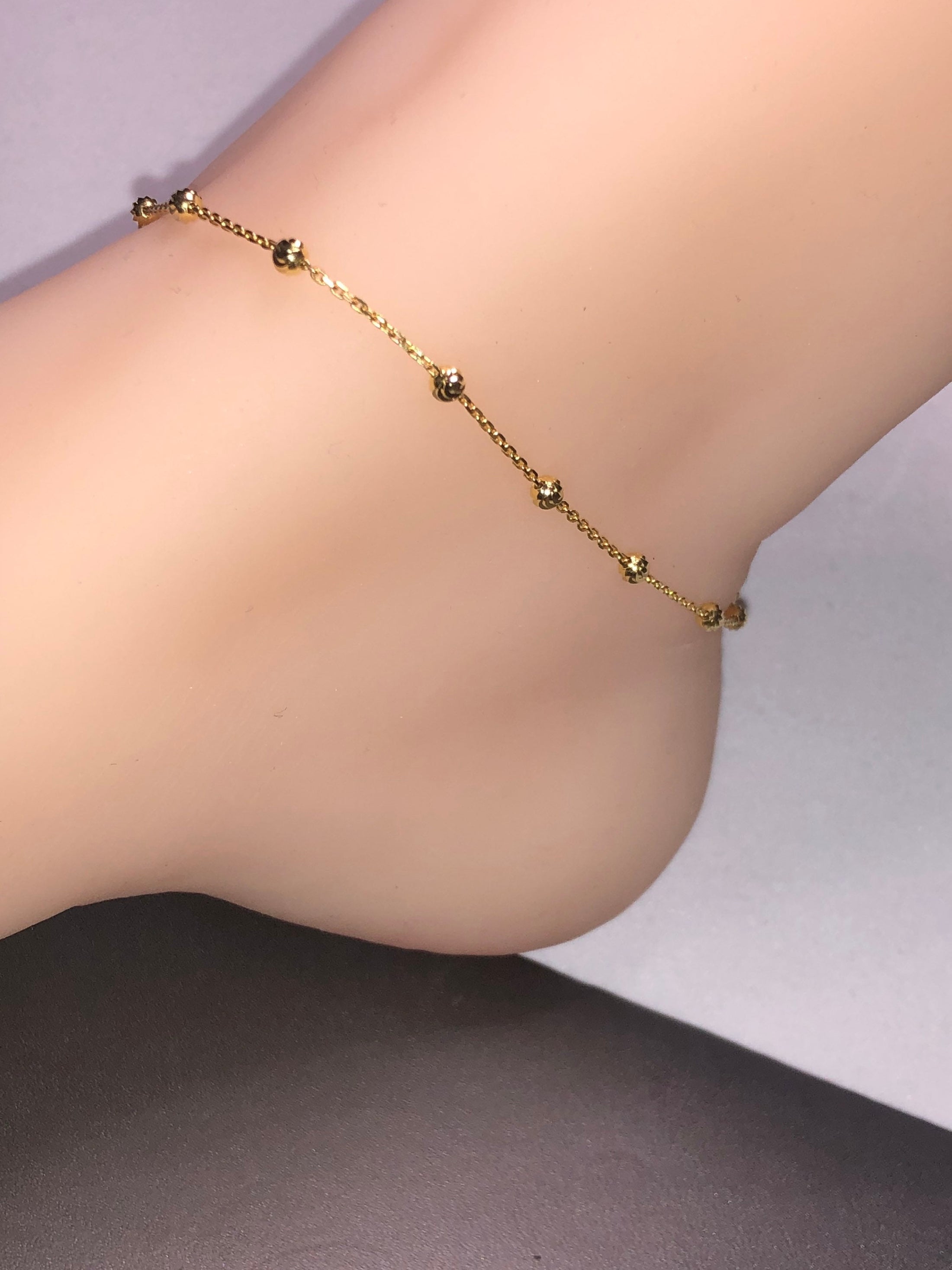 10k yellow gold vermeil anklet for women beautiful dainty design for daily wear real gold wrapped heavily over Italian 925 for daily wear