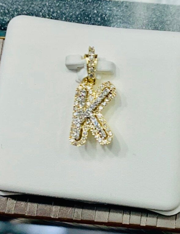 10k Solid Gold | Diamond initial pendant |K Letter initial charm | K Personalized Initial Monogram Gift | Birthday Gift | Anniversary gift