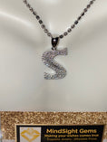 Cargar la imagen en la vista de la galería, S initial pendant charm, 10k white gold vermeil, S letter monogram name necklace, Swarovski Crystal initial jewelry, unisex jewelry gift
