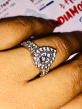 Load image into Gallery viewer, 10k white gold vermeil Real genuine natural diamond bridal engagement ring set Not cz no fake stones Authenticity card included wedding gift
