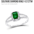 Load image into Gallery viewer, Solitaire diamond ring, Emerald diamond ring, gift for mom, best gift for women, Free Appraisal document, Anniversary gift, Green Emerald
