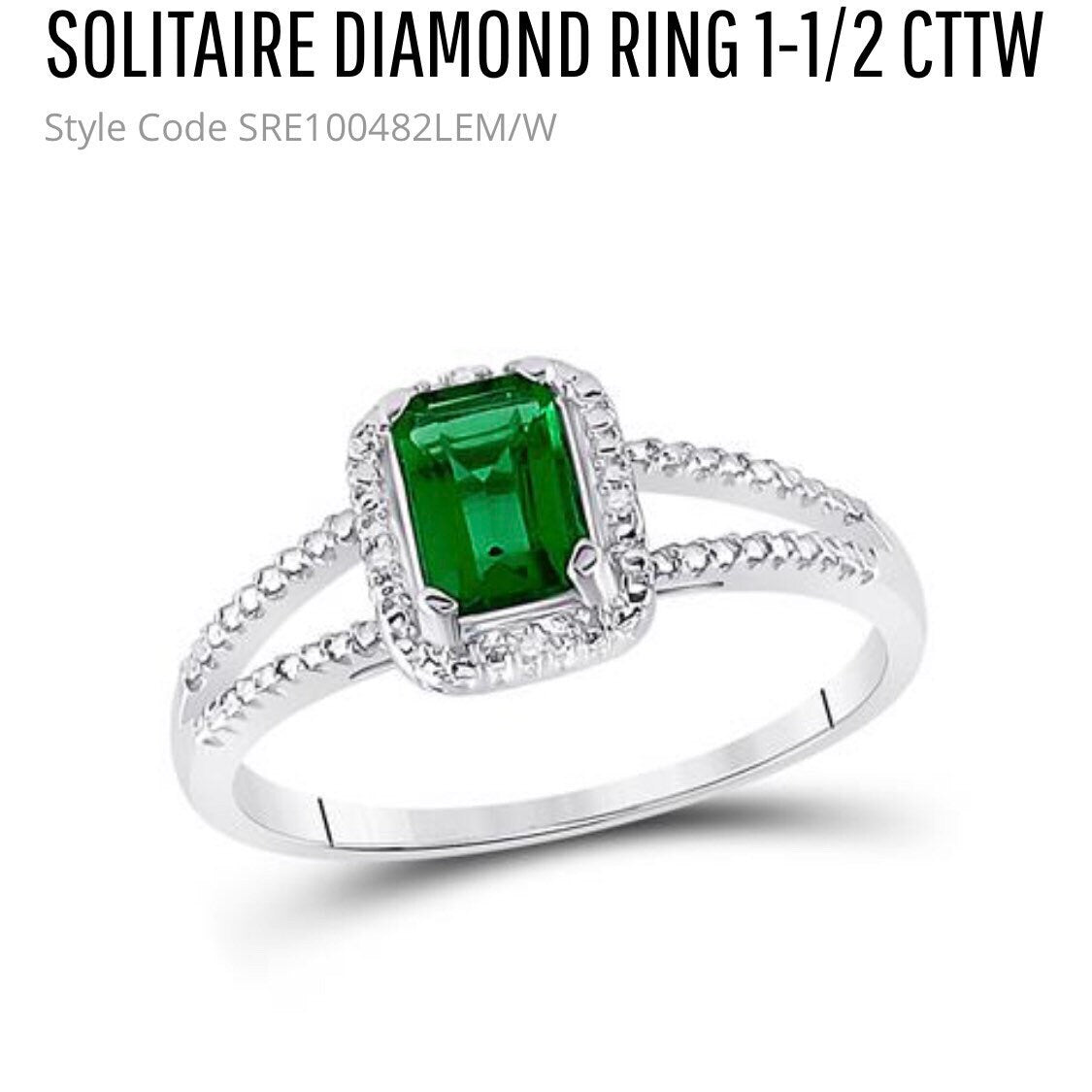 Solitaire diamond ring, Emerald diamond ring, gift for mom, best gift for women, Free Appraisal document, Anniversary gift, Green Emerald