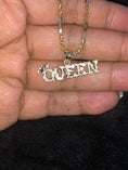 Load image into Gallery viewer, 10k solid gold “Queen” pendant, gift for women, anniversary gift, gift for mom, birthday present, 100% real gold NOT plated Not fake. Sale!
