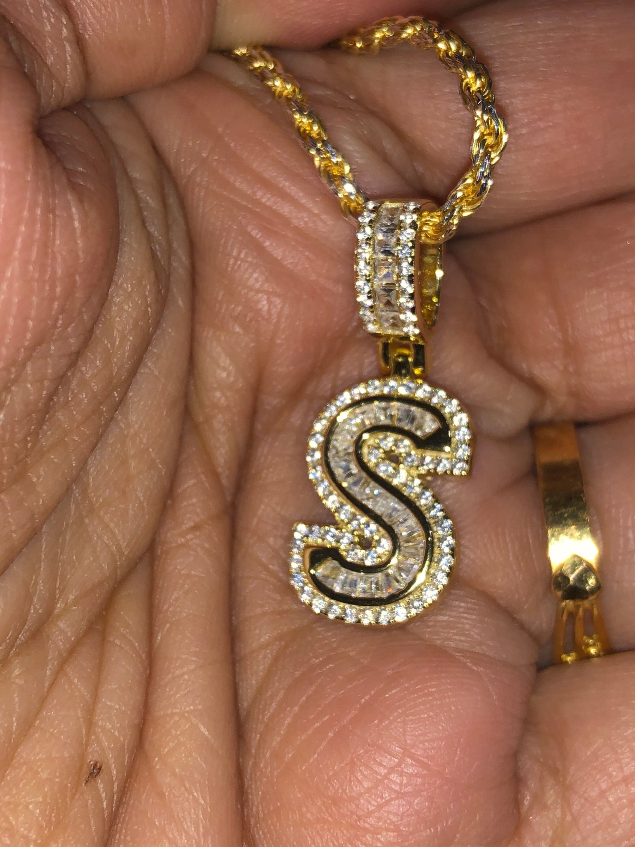 S initial | 10k Gold Vermeil | Swarovski Crystal pendant | Monogram Name Necklace | VVS clarity | For Her | For Him | Christmas Gift