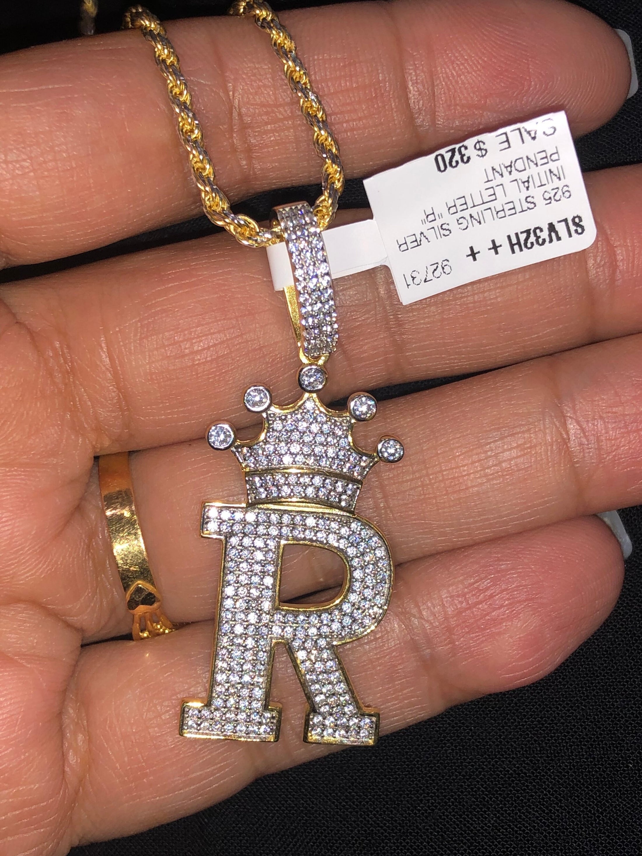 R initial | 10k Gold Vermeil | Swarovski Crystal pendant | Monogram Name Necklace | VVS clarity | For Her | For Him | Christmas Gift