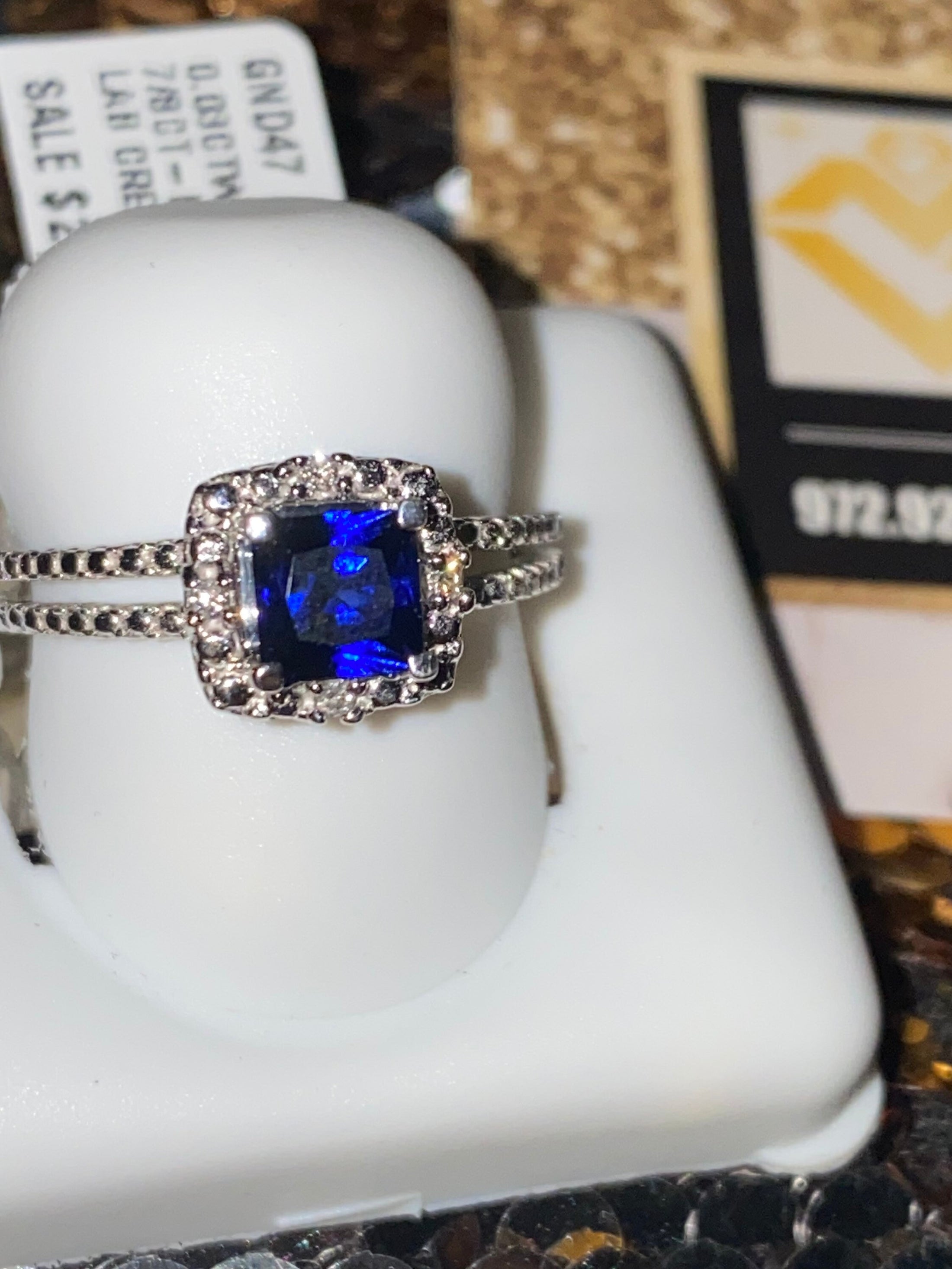 Real diamond 10k white gold vermeil sapphire ring, genuine natural diamond, free appraisal, NOT CZ not moissanite, Halo Sapphire Ring,