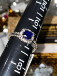 Load image into Gallery viewer, Real diamond 10k white gold vermeil sapphire ring, genuine natural diamond, free appraisal, NOT CZ not moissanite, Halo Sapphire Ring,
