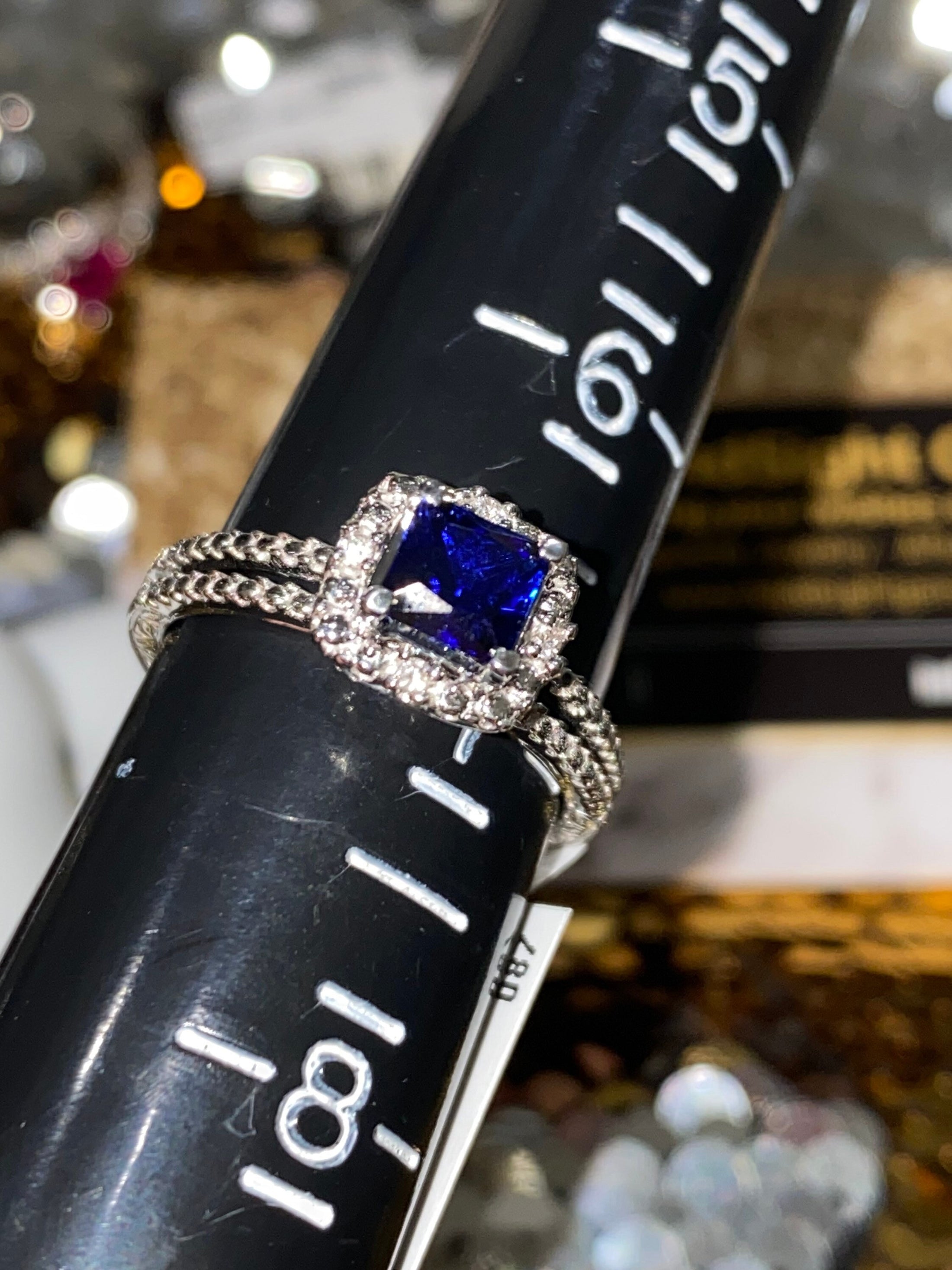 Real diamond 10k white gold vermeil sapphire ring, genuine natural diamond, free appraisal, NOT CZ not moissanite, Halo Sapphire Ring,