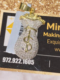 Load image into Gallery viewer, Real diamond custom made cash money bag dollar sign pendant, NOT cz, not Moissanite, best gift for men, money cash, dollar, 10k gold vermeil
