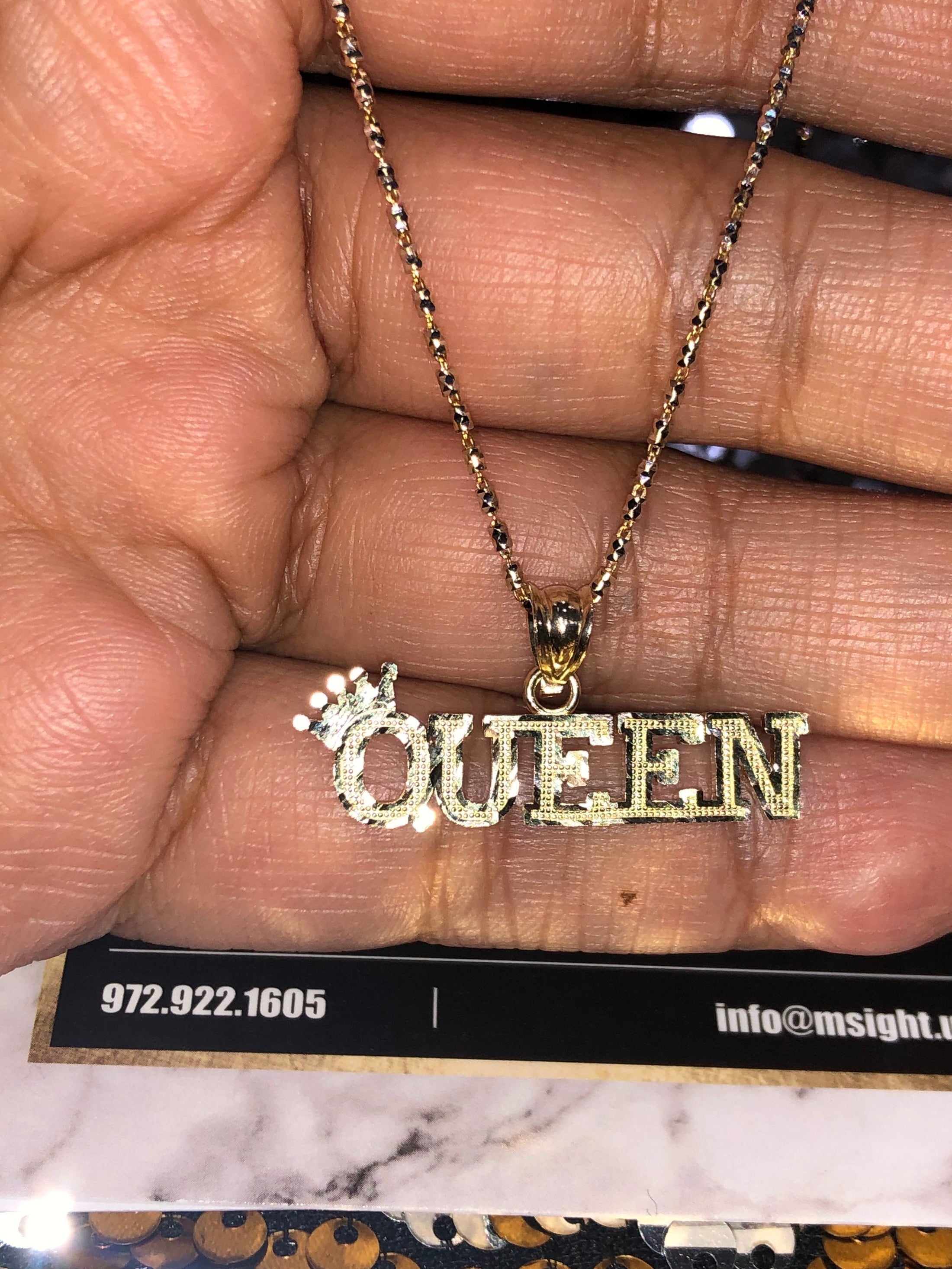 10k solid gold NOT PLATED queen pendant charm necklace, real gold, gift for her, anniversary present, birthday gift, wedding, engagement
