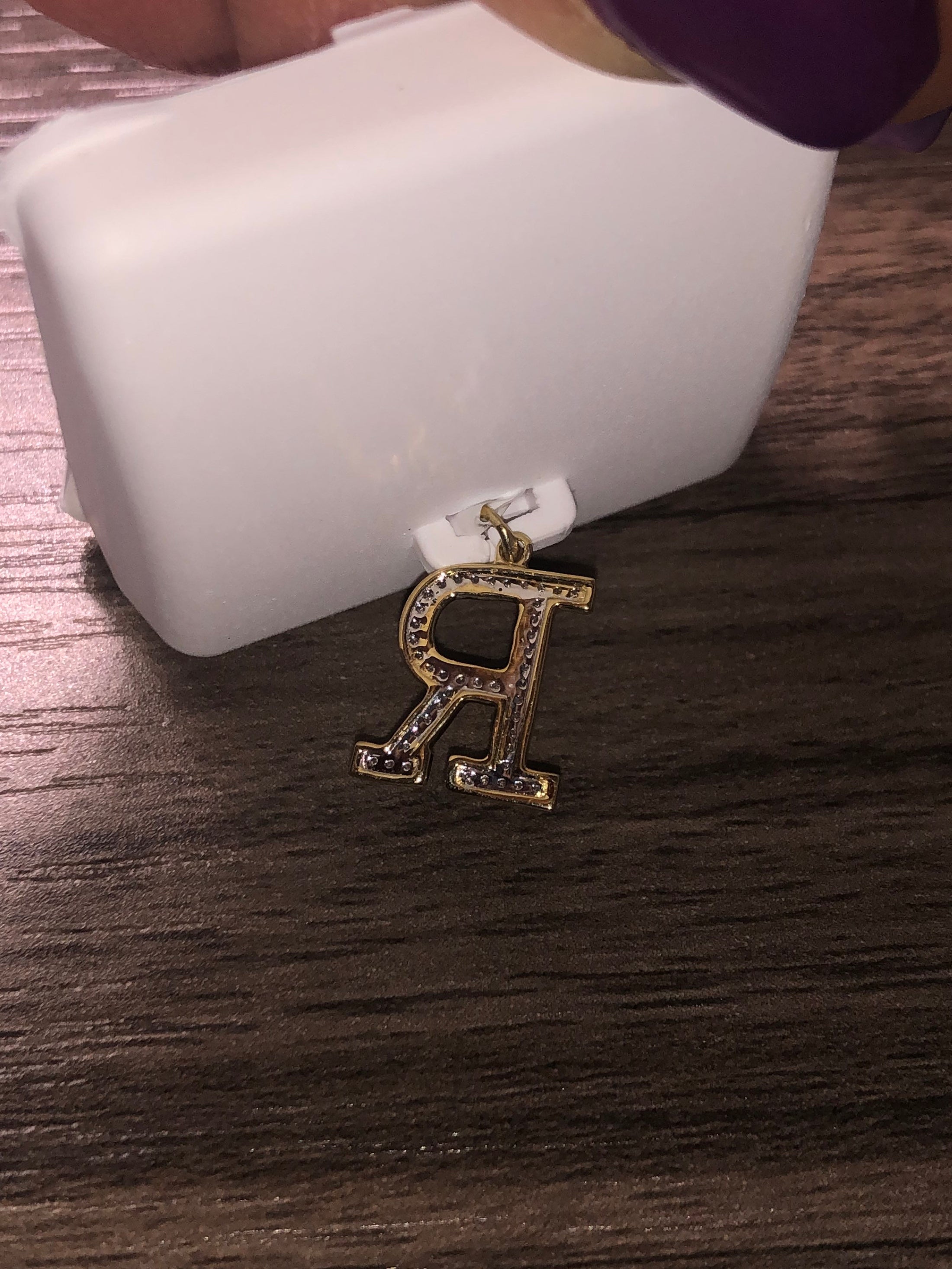 10K Solid Gold Monogram Pendant Necklace | R Initial Diamond Letter Pendant | Initial Necklace | Name Pendant Necklace | Letter Charm