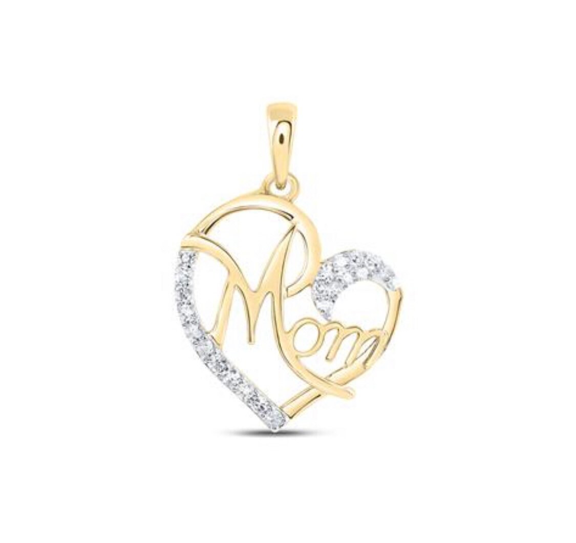 10k solid real gold mom heart pendant, real diamonds, not CZ not lab made not plated, best gift for moms, Mother’s Day, baby shower, mom