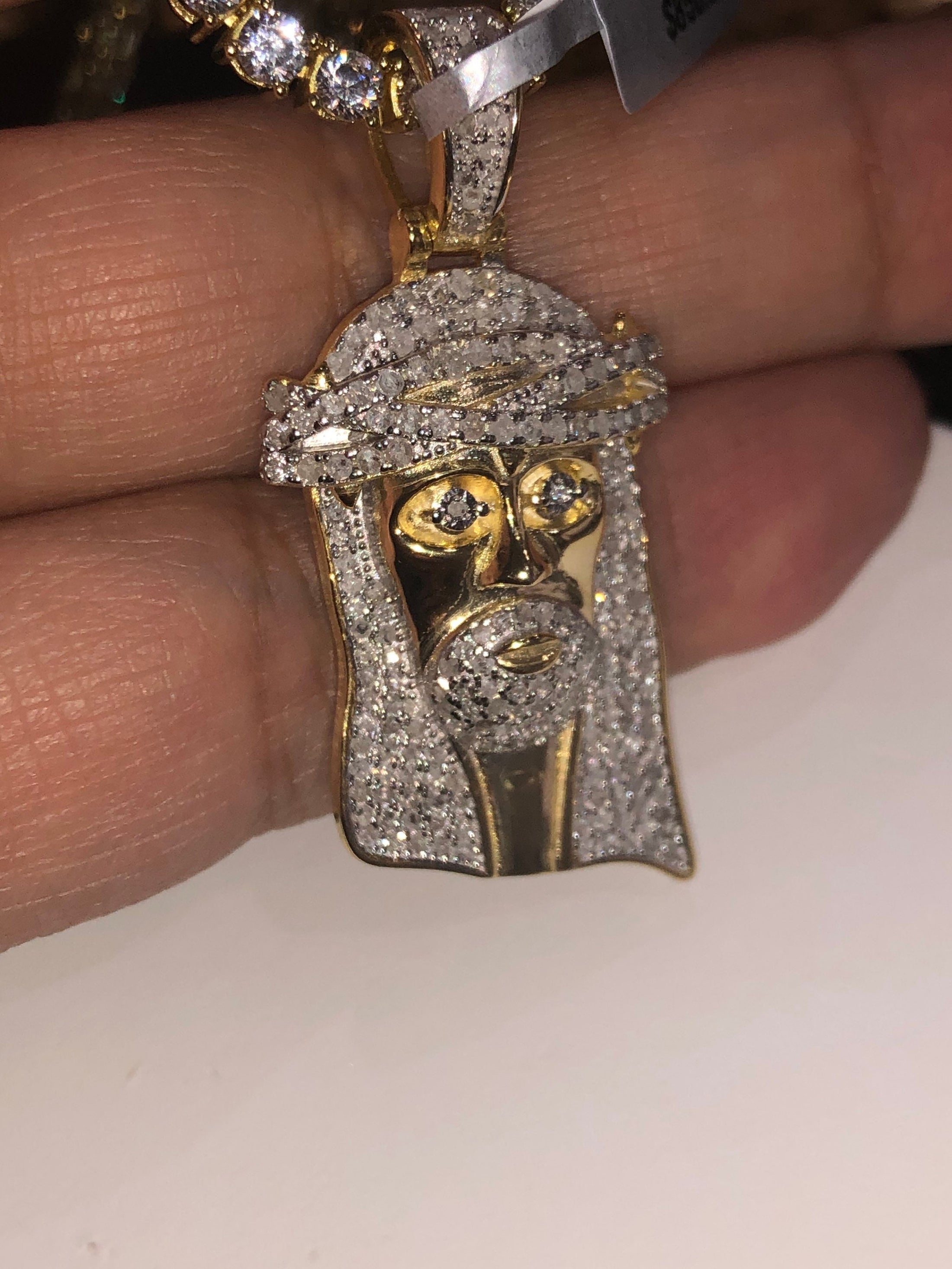 Real Diamond Jesus Head Pendant • 10K Gold Vermeil Pendant • Religious Charm • genuine natural diamond • Gift For Men • Christmas Present •