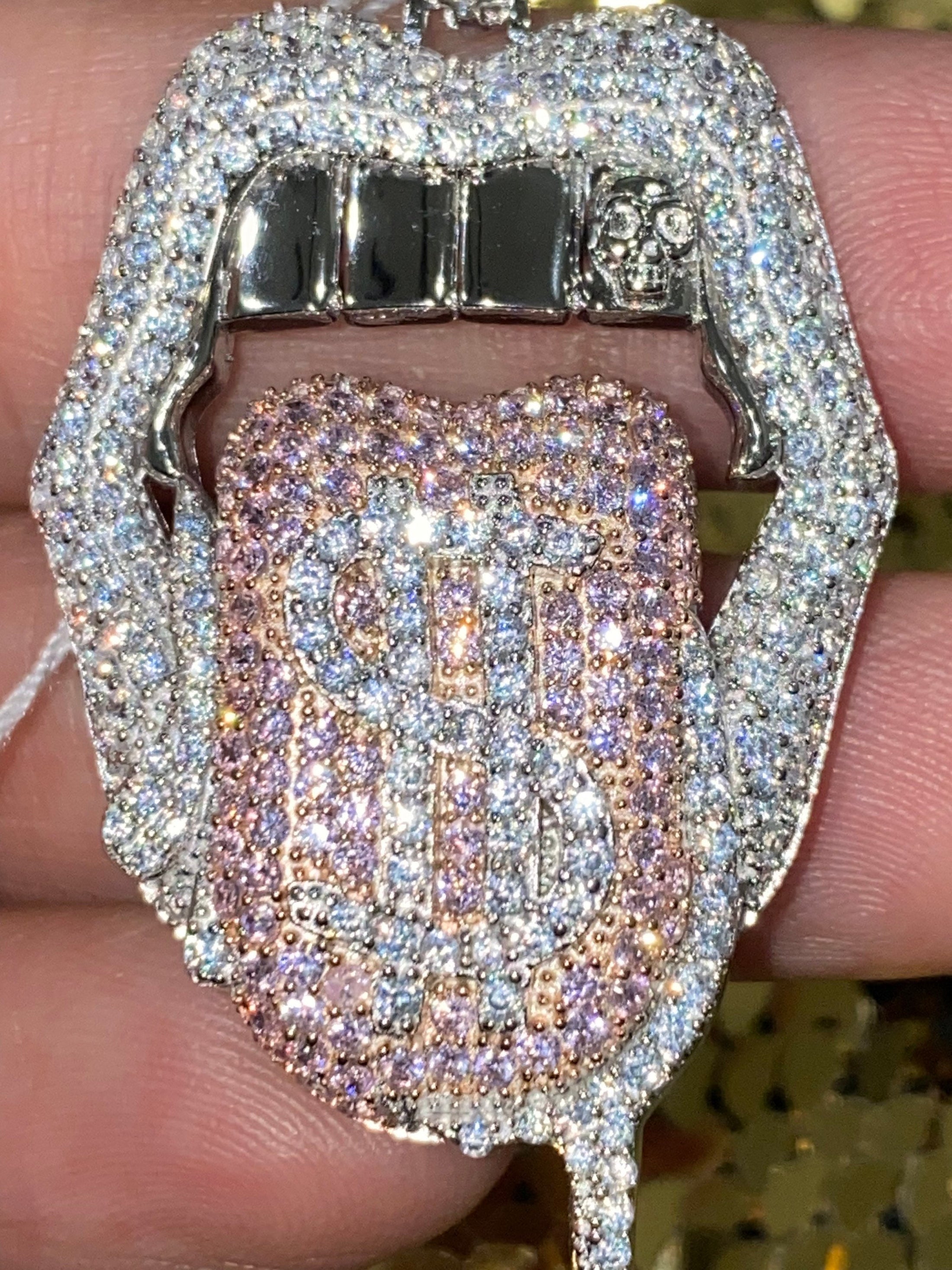 Tongue showing Money Symbol Gold Vermeil Swarovski Crystal Studded Iced Out Pendant, a show stopper pendant, best gift for men or women, HOT