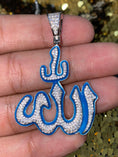 Cargar la imagen en la vista de la galería, Glow in the dark charm Allah pendant, stunning custom designed, Islamic jewelry, Allah charm 2 inch big, VVs Swarovski stones, Muslim charm
