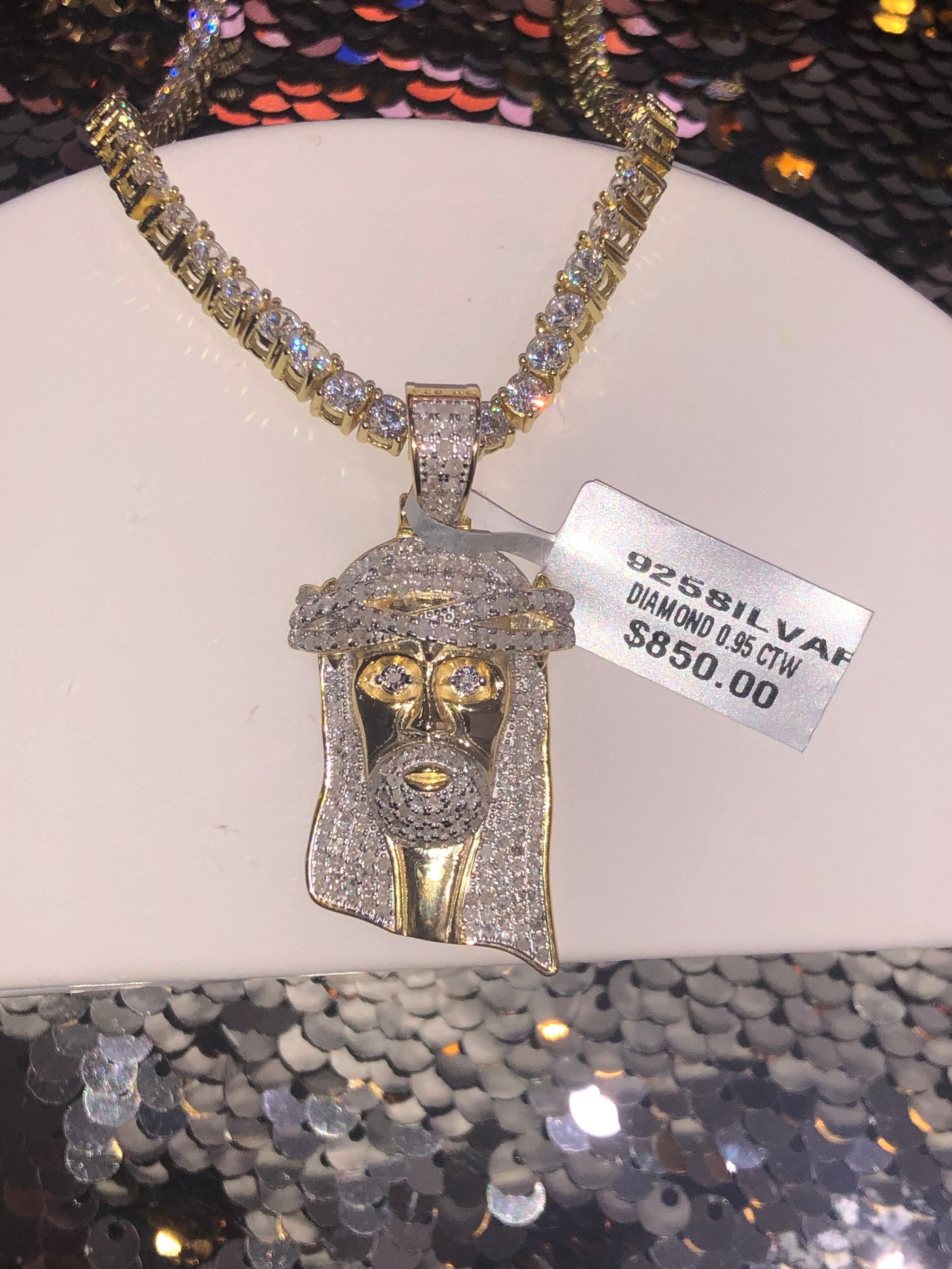 Real Diamond Jesus Head Pendant • 10K Gold Vermeil Pendant • Religious Charm • genuine natural diamond • Gift For Men • Christmas Present •