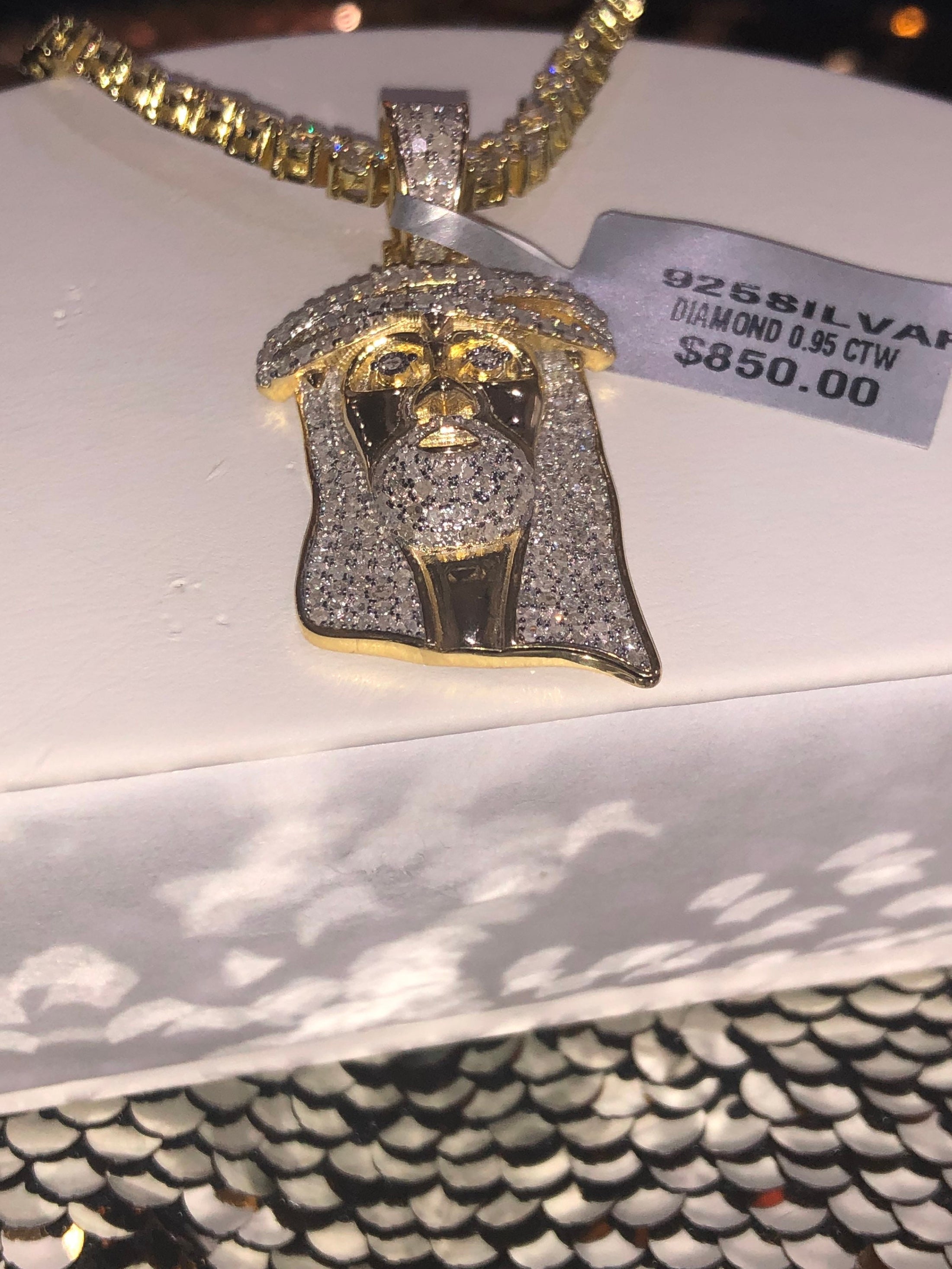 Real Diamond Jesus Head Pendant • 10K Gold Vermeil Pendant • Religious Charm • genuine natural diamond • Gift For Men • Christmas Present •