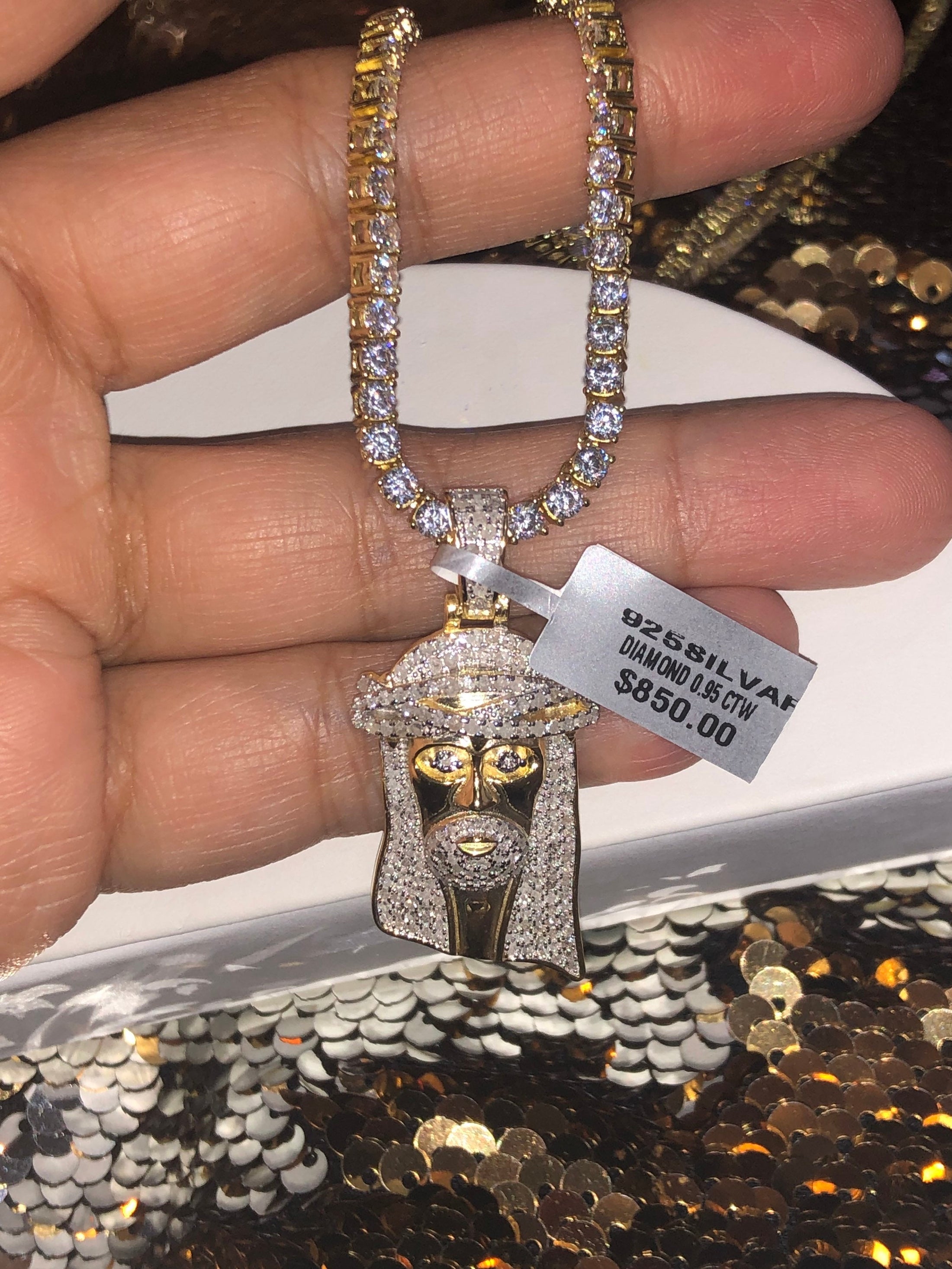 Real Diamond Jesus Head Pendant • 10K Gold Vermeil Pendant • Religious Charm • genuine natural diamond • Gift For Men • Christmas Present •