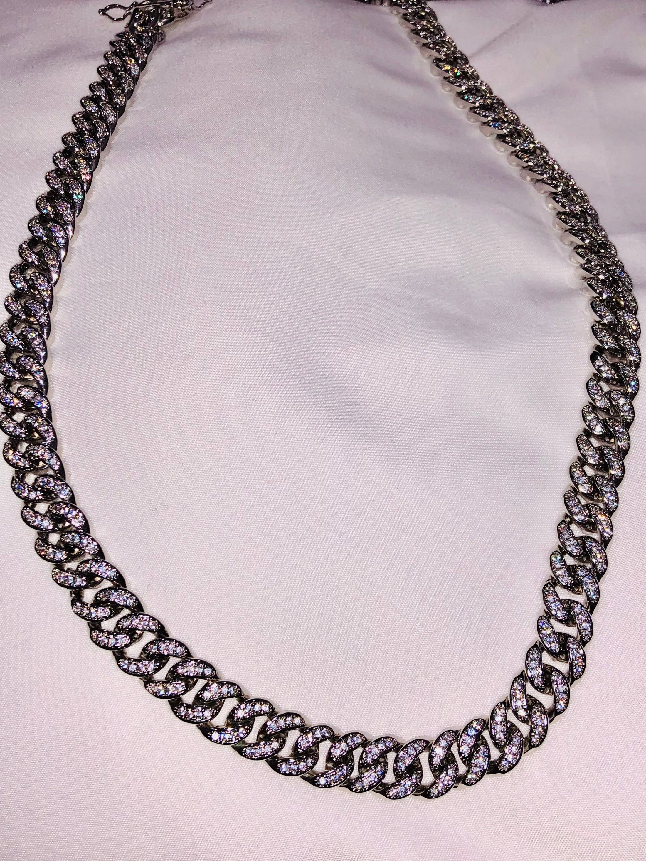 10k white gold vermeil, simulated VVS clarity zircon crystals, heavy solid Miami Cuban link chain, 11mm thick, 22 inch men necklace, Sale!