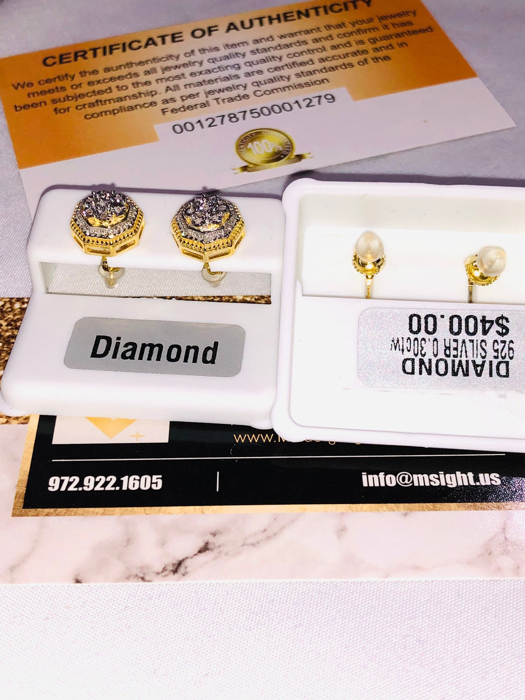 10k yellow gold vermeil real genuine diamond screwback earrings, beautiful unique custom designed studs, best gift for men or women, sale
