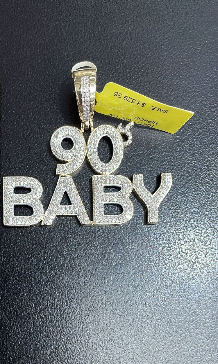 10k solid gold 90s Baby pendant, 100% real diamonds, real gold, free appraisal, custom designed, popular hiphop jewelry, best gift for 90s