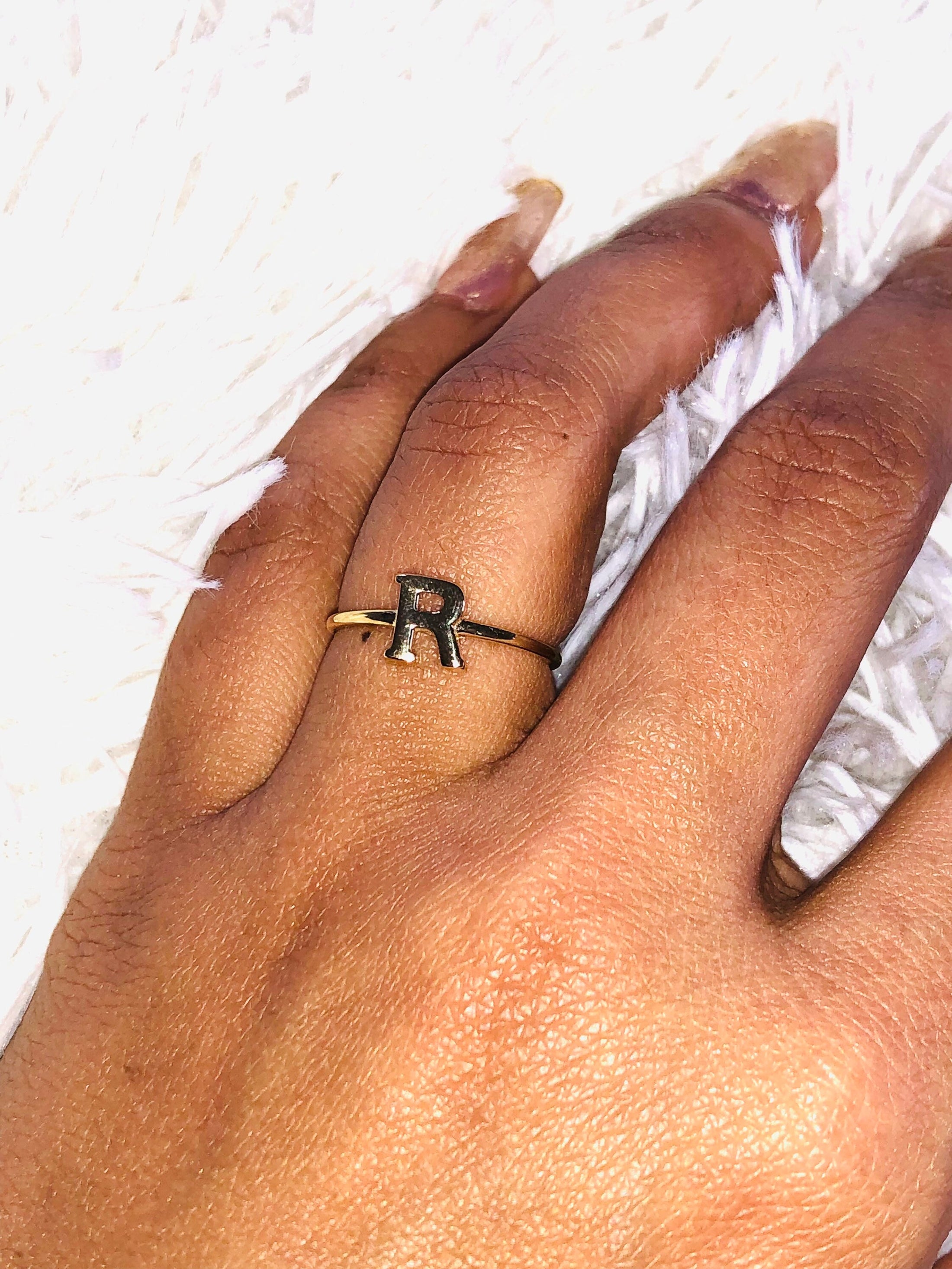 R Initial Ring | 10k Gold | Monogram | Custom Letter | Solid Gold Ring | Christmas Gift