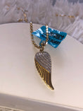 Load image into Gallery viewer, Real diamond angel wing pendant, 10k yellow gold vermeil, memorial charm, angel charm, wing pendant, Not CZ not moissanite, sale, unisex
