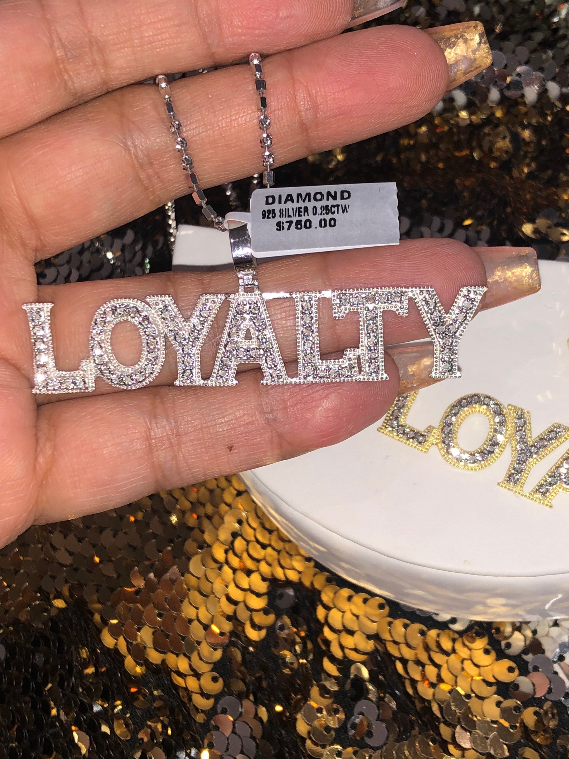 10k solid Gold vermeil LOYALTY pendant, 100% real genuine diamond charm for men women, authenticity card incl, custom iced out hiphop charm