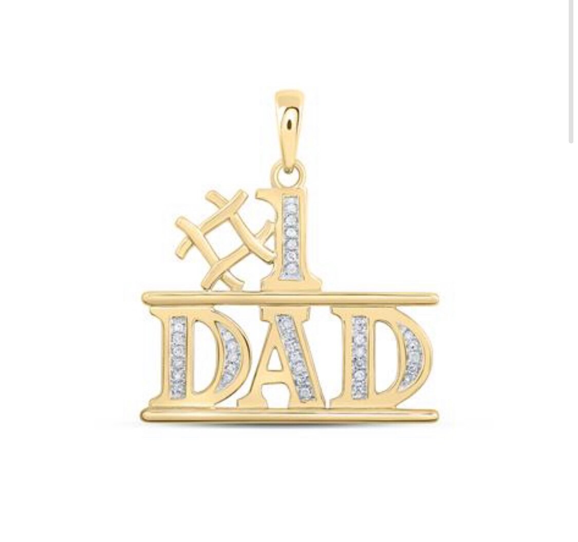 10k solid gold pendant for dad, number 1 dad pendant, 100% real diamonds not lab made not plated, Free appraisal, best gift for Father’s Day