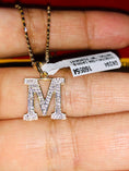 Load image into Gallery viewer, 10k solid real gold M initial name necklace, 100% real diamond M initial pendant, Free Appraisal, best Christmas occasions, free shipping
