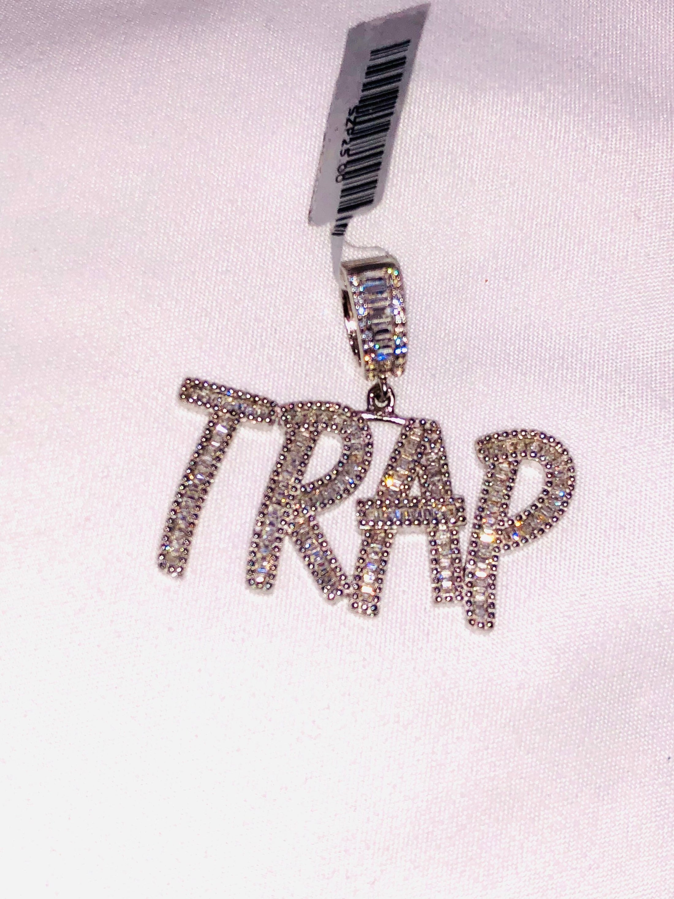 VVS clarity Swarovski Crystal custom made Trap pendant for men, hiphop jewelry, 10k white gold vermeil charm, iced out super shiny pendant